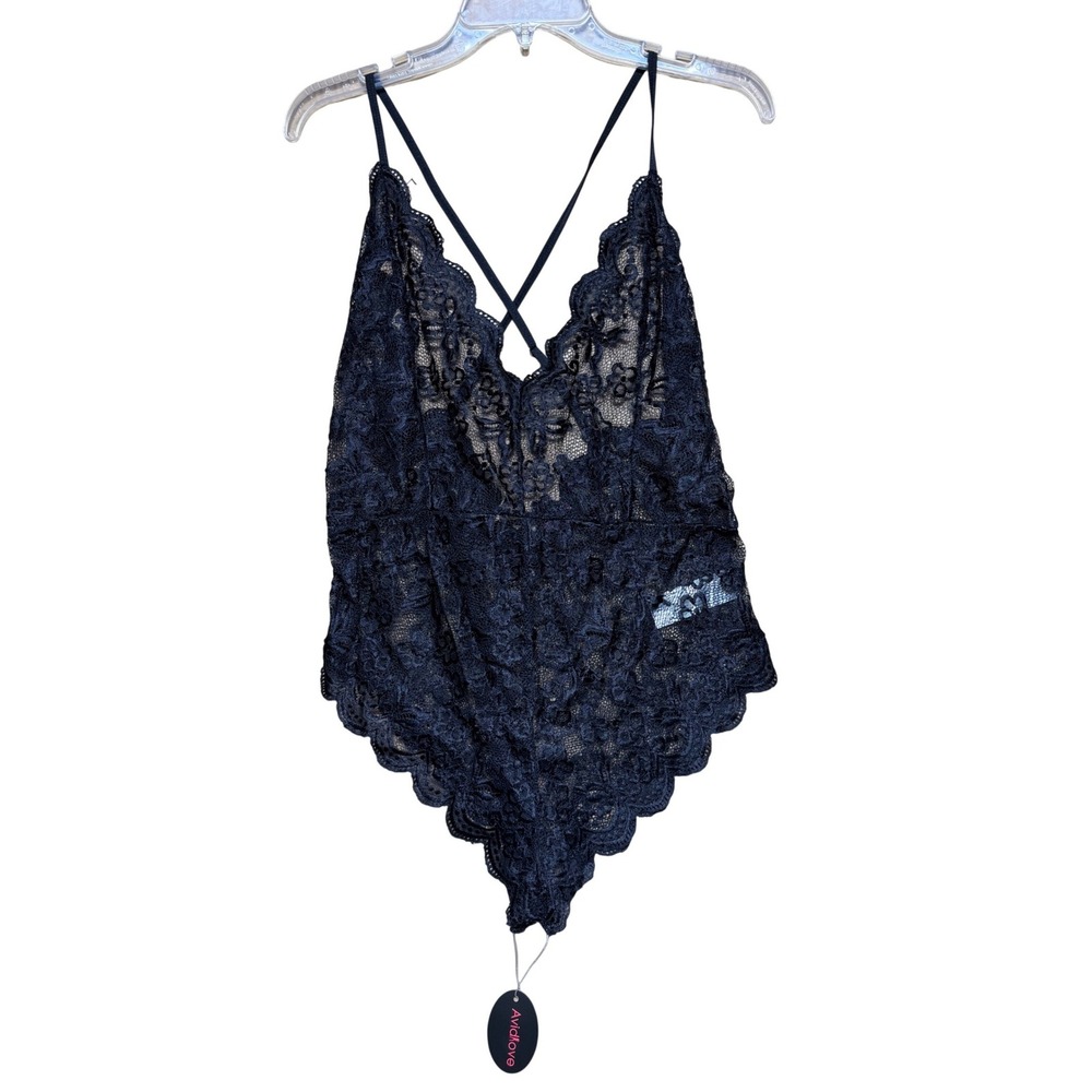 Avidlove Black Floral Lace Teddy Bodysuit XXXL Adjustable Straps NWT